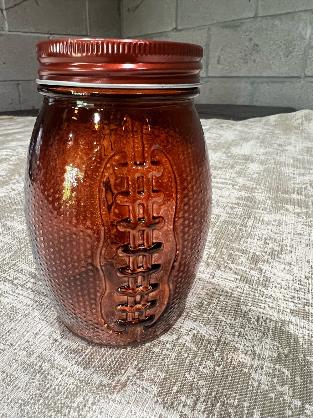 Amber Glass Football Mason Jar with Lid